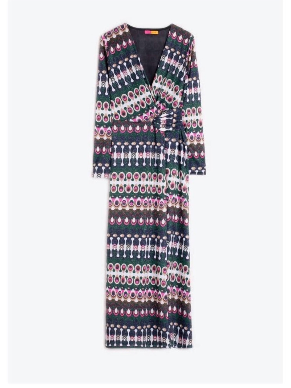 VILAGALLO amelia wrap dress in green multi